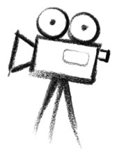 Crayon-sketched illustration of a film camera