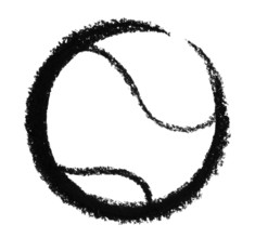 Crayon-sketched tennis ball in white back