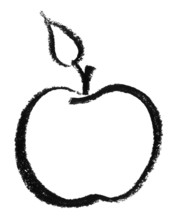 Crayon-sketched apple in white back