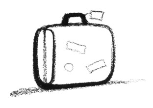 Crayon-sketched suitcase