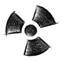 Crayon-sketched illustration of a radioactive symbol