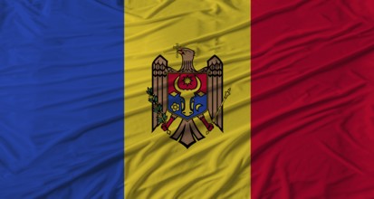 Moldovan flag waving. Flag of Moldova with cloth texture
