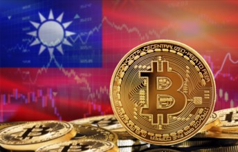 Investors in cryptocurrency and Blockchain Technology in Taiwan, Concept. Bitcoin with Taiwan flag
