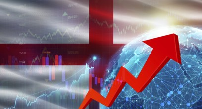 Global financial growth with England flag. Financial growth with England flag on economic