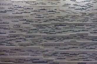 Relief with various types of ships and inscriptions, naval memorial, Laboe, Kiel Fjord,