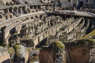 View of uncovered hypogeum substructure of Arena of Colosseum from the time of Emperor Domitian,