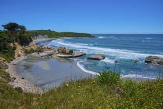 Beach and coastal landscape with blue sky, Cape Foulwind, West Coast, South Island, New Zealand