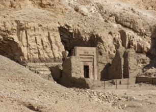 Entrance of a rock cut tomb near the Mortuary Temple of Hatshepsut in Egypt