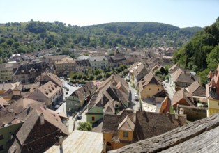 Aerial view of Sighisoara, a city in Transylvania located in Romania