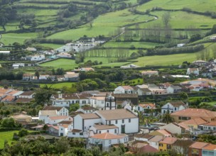 High angle settlement scenery at Sao Miguel Island, the biggest island of the Azores Archipelago, a