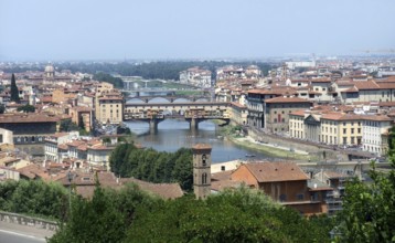 Sunny illuminated panoramic view of Florence in Tuscany Italy