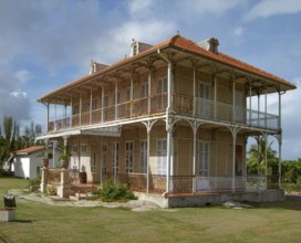 Historic wooden hacienda building seen in Guadeloupe