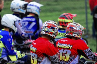 Motocross, Rudersberg, Baden-Württemberg, Germany, Europe, Motorcyclists in colourful clothing and