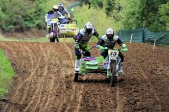 Motocross, Rudersberg, Baden-Württemberg, Germany, Europe, Rider team in a fast sidecar race on a
