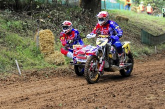 Motocross, Rudersberg, Baden-Württemberg, Germany, Europe, sidecar motorcyclist in a bend near