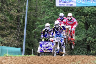 Motocross, Rudersberg, Baden-Württemberg, Germany, Europe, Two motorcyclists in full action as they
