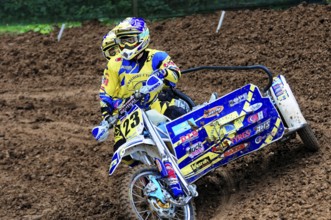 Motocross, Rudersberg, Baden-Württemberg, Germany, Europe, pair of riders in a sidecar motocross