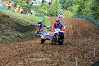 Motocross, Rudersberg, Baden-Württemberg, Germany, Europe, sidecar motorbike on a curvy track