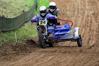 Motocross, Rudersberg, Baden-Württemberg, Germany, Europe, Racing team in action during a tight