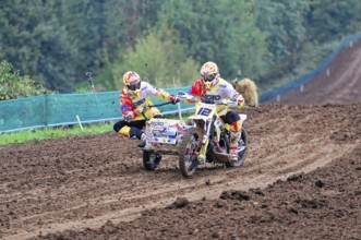 Motocross, Rudersberg, Baden-Württemberg, Germany, Europe, Motocross rider with sidecar at full