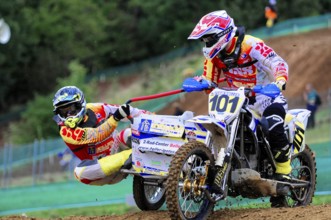 Motocross, Rudersberg, Baden-Württemberg, Germany, Europe, Two riders on a motorbike race around