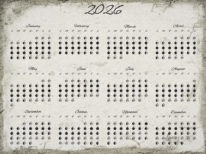 Lunar Phases Calendar, Full Year 2026 Daily Moon Phase, Old Paper