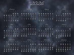 Lunar Phases Calendar, Full Year 2026 Daily Moon Phases