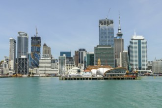 Skyline of Auckland, a large city in the North Island of New Zealand