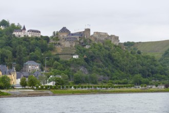 Riparian scenery around Rheinfels castle at the Middle Rhine in Germany