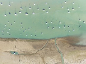 Sports and fishing boats at low tide near the fishing village of Sancti Petri. In the marshland of