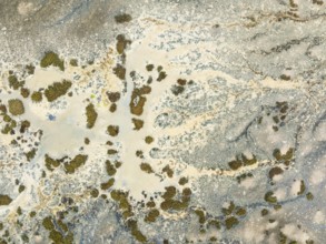 Marshland at low tide. Nature Reserve La Breña y Marismas del Barbate. Aerial view. Drone shot.