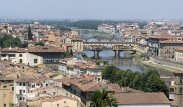 Sunny illuminated panoramic view of Florence in Tuscany Italy