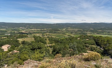 Aerial impression around Roussillon, a commune in the Vaucluse department of the Provence region in