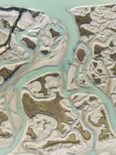 Network of channels and streams at low tide. In the marshland of the Bahía de Cádiz Nature Reserve.