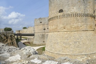 Scenery around the fortress Castello Aragonese in Otranto, a town in Apulia, Southern Italy