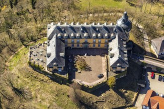 Aerial view, Altwildungen with Friedrichstein Castle in Bad Wildungen in Hesse. Bad Wildungen, spa