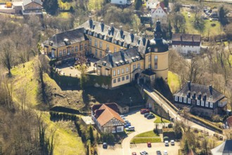 Aerial view, Altwildungen with Friedrichstein Castle in Bad Wildungen in Hesse. Bad Wildungen, spa
