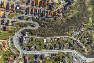 Aerial view, Altwildungen with hairpin bends on the municipal road Friedrich-Ebert-Straße,