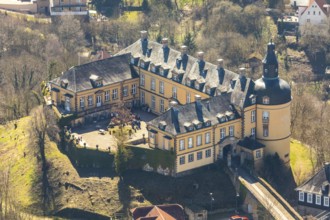 Aerial view, Altwildungen with Friedrichstein Castle in Bad Wildungen in Hesse. Bad Wildungen, spa