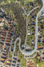 Aerial view, Altwildungen with hairpin bends on the municipal road Friedrich-Ebert-Straße,