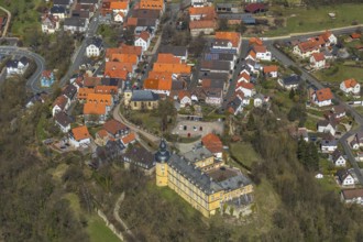 Aerial view, Altwildungen with Friedrichstein Castle in Bad Wildungen in Hesse. Bad Wildungen, spa
