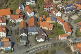 Aerial view, Giflitz in Edertal with village church, district Waldeck-Frankenberg in North Hesse,