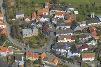 Aerial view, Bergheim church in Edertal, Waldeck-Frankenberg district in North Hesse, Hesse,