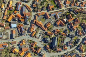 Aerial view, Adorf in Diemelsee in Hesse, town centre with courtyard domain, Romanesque basilica St