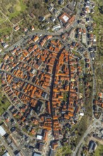 Aerial view, town centre of Wildungen with Protestant church on the town hill, in Bad Wildungen in