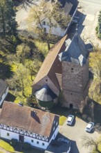 Aerial view, Protestant church Affoldern in Edertal, Bruchstein church, district