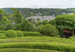 Idyllic garden scenery with green trees, bushes and hedges at summer time seen around Etretat in