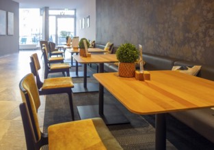 Scenery inside a small coffeehouse with no people in southern Germany