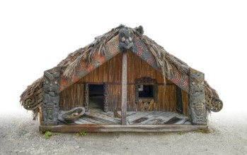 Traditional Maori sleep house seen in New Zealand, gradient isolated in white back