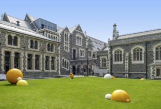 Sunny scenery around the Canterbury Museum in Christchurch in New Zealand